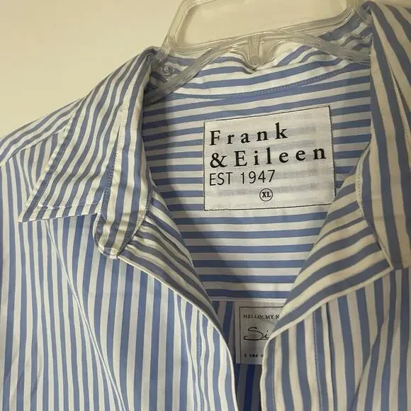Frank & Eileen blue striped silvio button front long sleeve cotton shirt XL - Picture 3 of 7